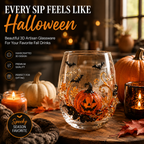 🎃 3D Halloween Artisan Glassware Collection | For Magical Halloween Sips, Eye-Catching 3D Details, Luminous Festive Party Moments & Cozy Fall Home Bar Glow