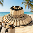 Handmade Foldable Straw Sun Hat for Women – UPF 50+ Wide Brim Pleated Beach Hat with Ponytail Opening & Packable Roll-Up Design