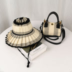 Handmade Foldable Straw Sun Hat for Women – UPF 50+ Wide Brim Pleated Beach Hat with Ponytail Opening & Packable Roll-Up Design