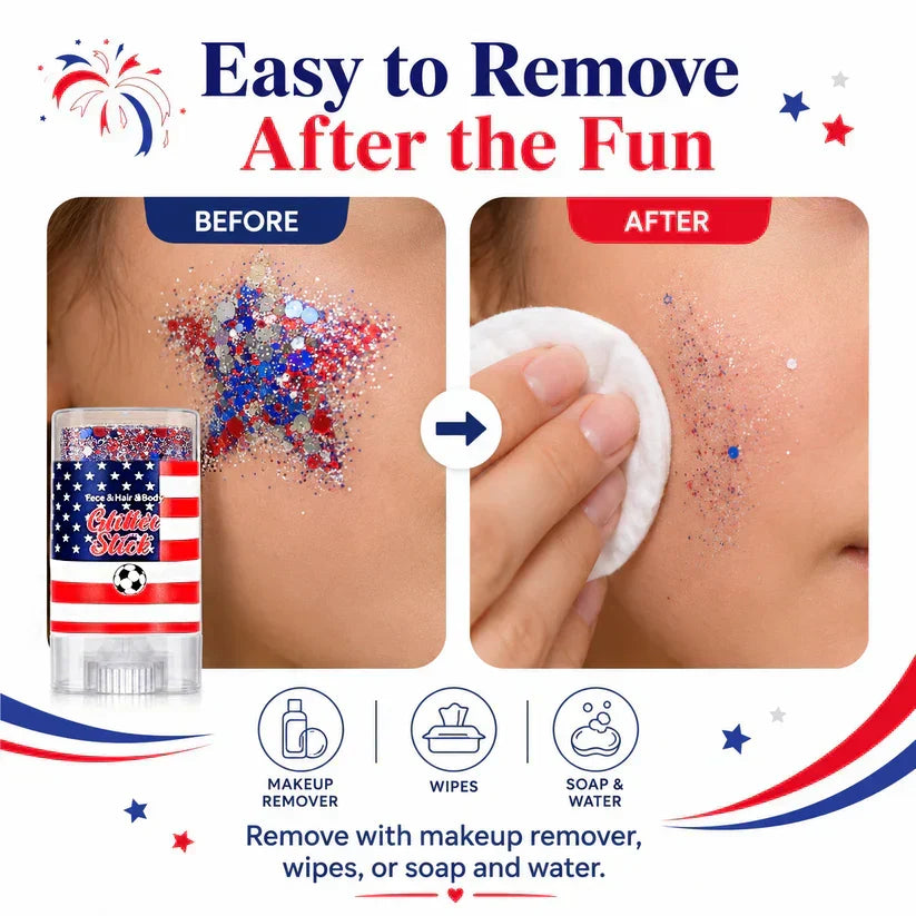 3-in-1 Patriotic Glow😍✨Red, White & Blue Glitter Body Stick