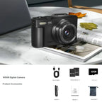 WIKICO WD08 4K Digital Camera, 64MP Vlogging Camera with 180° Flip Screen, 18X Digital Zoom, Compact Point and Shoot Camera, Portable Mini Camera for Teens, Beginners, Gift, 4 Colors Black/White/Green/Brown