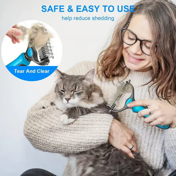 🎁Double-Sided Pet Rake – Deshedding Tool for Dogs & Cats 🐶🐱