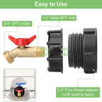 🛠️💧275-330 Gallon IBC Tote Tank Adapter - 2.44" Fine Thread, 1/2" NPT × 3/4" GHT Male Fittings with Garden Hose Quick Connector