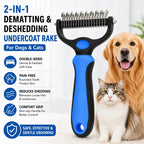 🔥Professional Double-Sided Pet Grooming Rake，Undercoat Deshedding Tool for Dogs & Cats
