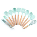 Silicone 11Pcs Kitchen Cooking Utensil Set  Non-stick Spatula Heat Resistant Wooden Handle