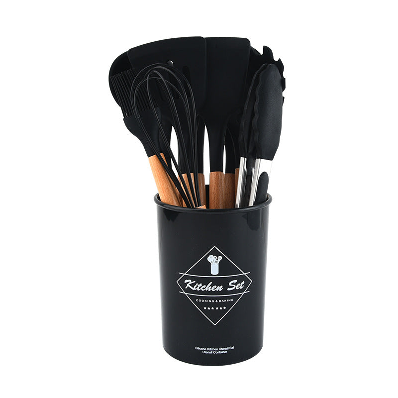 Wooden Handle Silicone Kitchenware Set 12-piece Cooking Non-stick Pan
