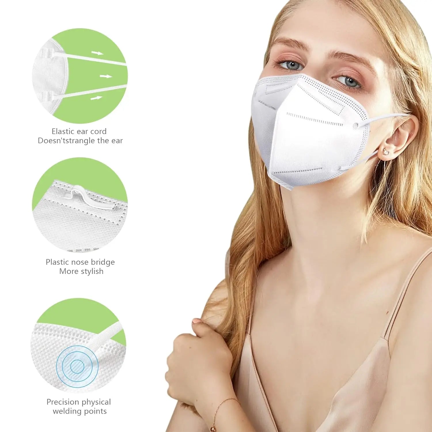 100 pieces - KN95 Mask, 5-layer breathable design, excellent ventilation effect, suitable for decoration and outdoor use