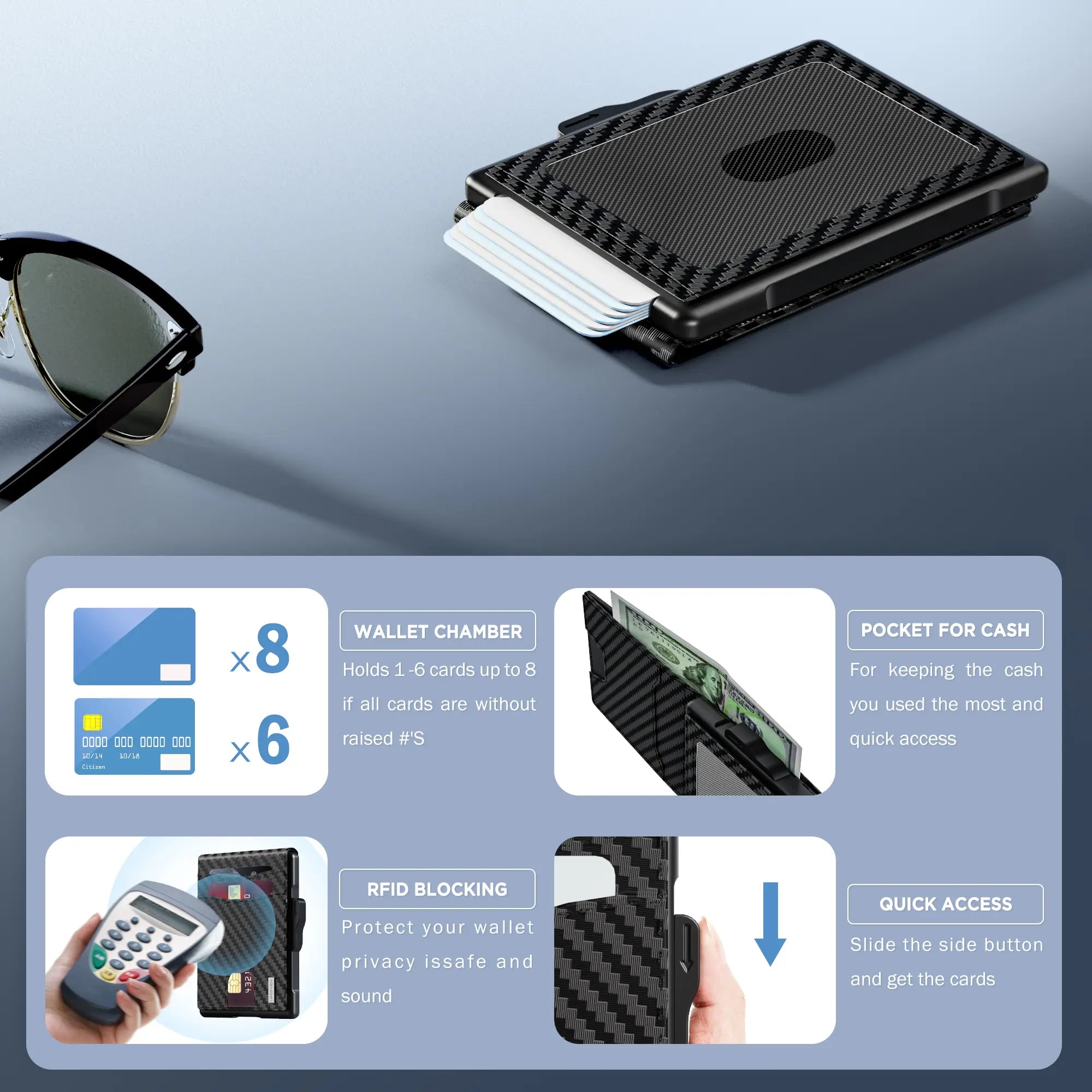 🎁New Wallet for Men - Pop Up Case, Cash Slot, and Credit Card Slot - Aluminum Wallet with RFID Blocking, Minimalist Leather Wallet Front Pocket with ID Window