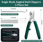 🦅 3Pcs Eagle-Beak Ingrown Toenail Clipper  – Ultra Sharp, Precision 30° Curved Blade, Splash-Proof