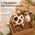 🐄Whimsical Cow & Bird Folk Art Figurine – Rustic Farmhouse Tabletop Decor Gift