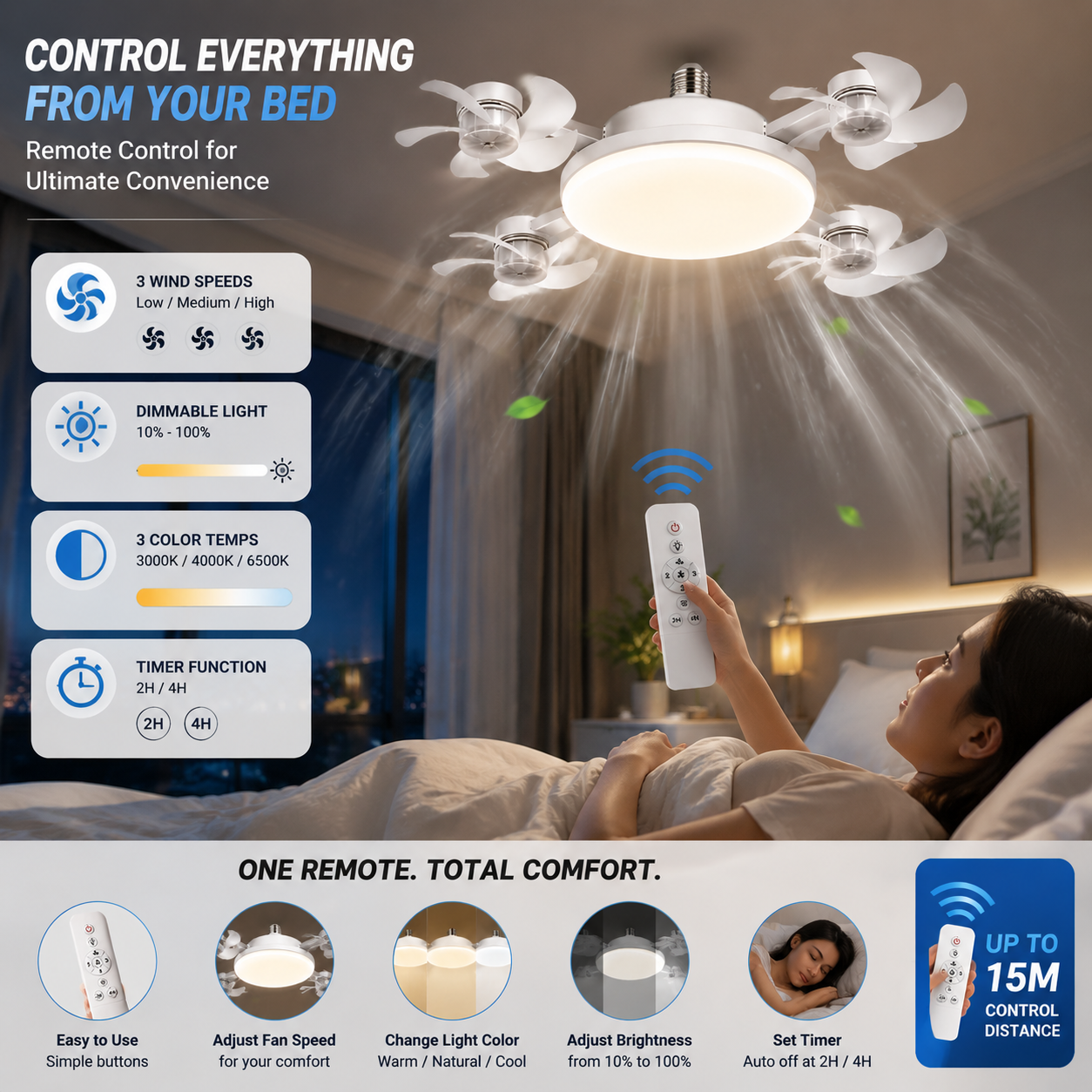 💡2026 New E27 Socket Ceiling Fan Light - 2-in-1 Silent LED Fan with Remote Control, Energy-Saving Cooling & Lighting Combo for Home Bedroom
