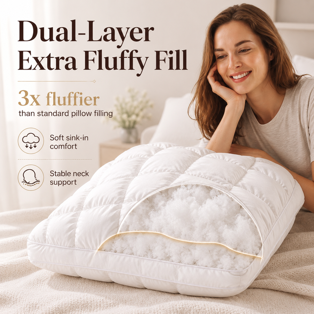 Pineapple Bread Grid Pillow | Dual Layer Fluffy Cooling Bed Pillow, Machine Washable Support Pillow for Side & Back Sleepers