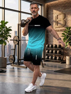 💯 Men’s Gradient Short Sleeve Tracksuit 2-Piece Set💥