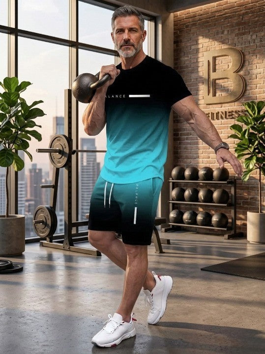 🔥Men’s Gradient Short Sleeve Tracksuit 2-Piece Set