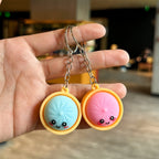 🥟6PS Cute Steamed Bun Keychain – Funny Cartoon PVC Charm for Keys, Bags & Phones