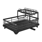 Foldable Over Sink Dish Drying Rack｜Pull-Out 2-Tier Dish Drainer with Utensil Holder｜Space Saving Kitchen Organizer for Small Kitchens