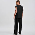 Mens 2 Piece Rib Knit Sweatsuit Summer Sleeveless Tank Top Baggy Wide Leg Pants Set Vacation Beach Outfit for Men
