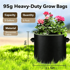 🌱5-Pack 5 Gallon Grow Bags – Heavy Duty Aeration Fabric Pots with Handles for Vegetables, Flowers & Fruits 🪴