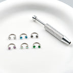 6pcs Value Pack 316L medical-grade titanium steel 18G 1.0mm Horseshoe Nose Hoop Internally Threaded Gems Nose Ring with Free Ball Holder & Guiding Needle