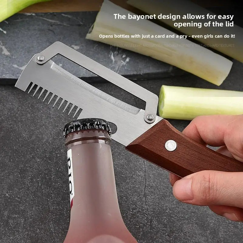🔪Wooden-Handled Stainless Steel Sharp Peeler with Built-In Bottle Opener