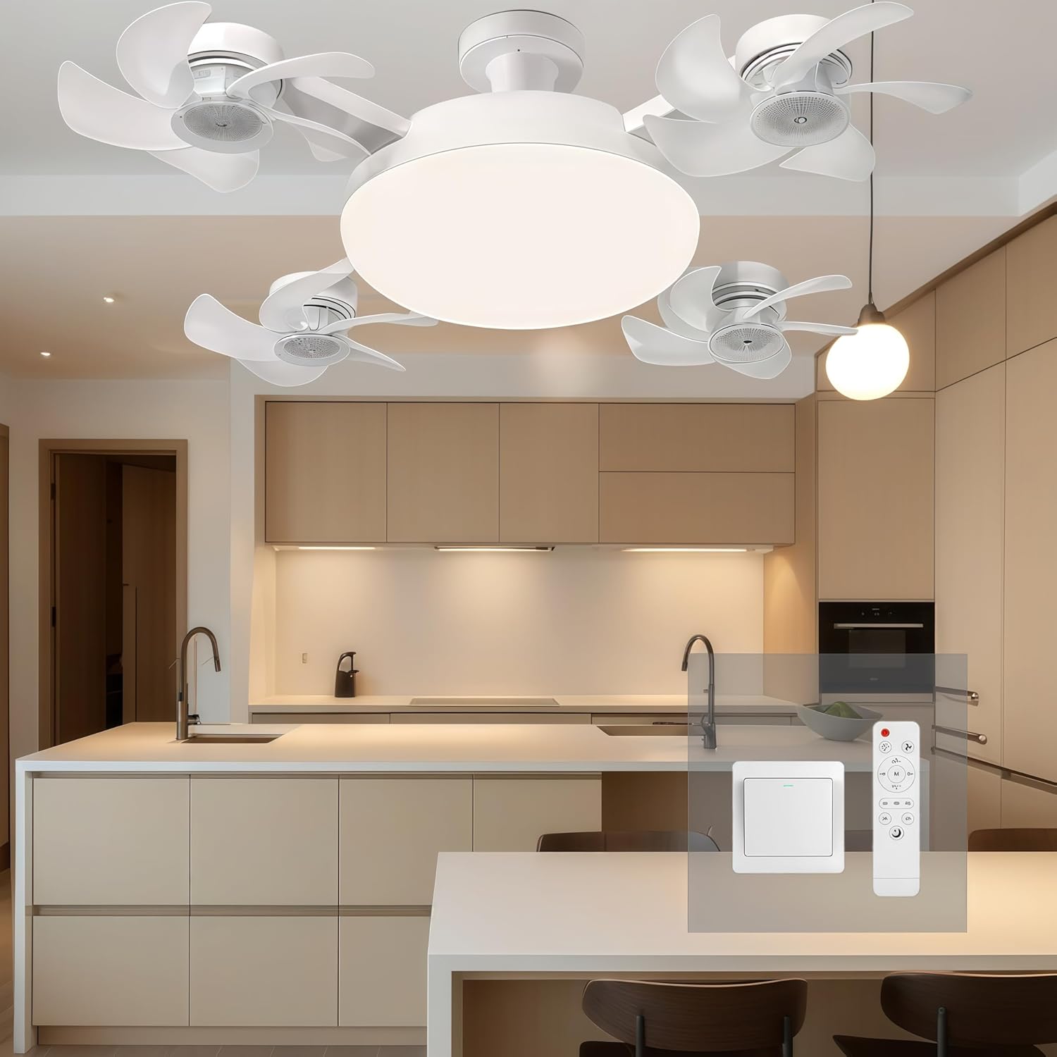 2026 New E27 Socket Ceiling Fan Light - 2-in-1 Silent LED Fan with Remote Control