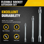 2026 Hot Sale💖1/2 Inch 35cm Socket Ratchet Wrench Set - 3 Bendable Shafts, Wrench Extender Tool, Connecting Rod