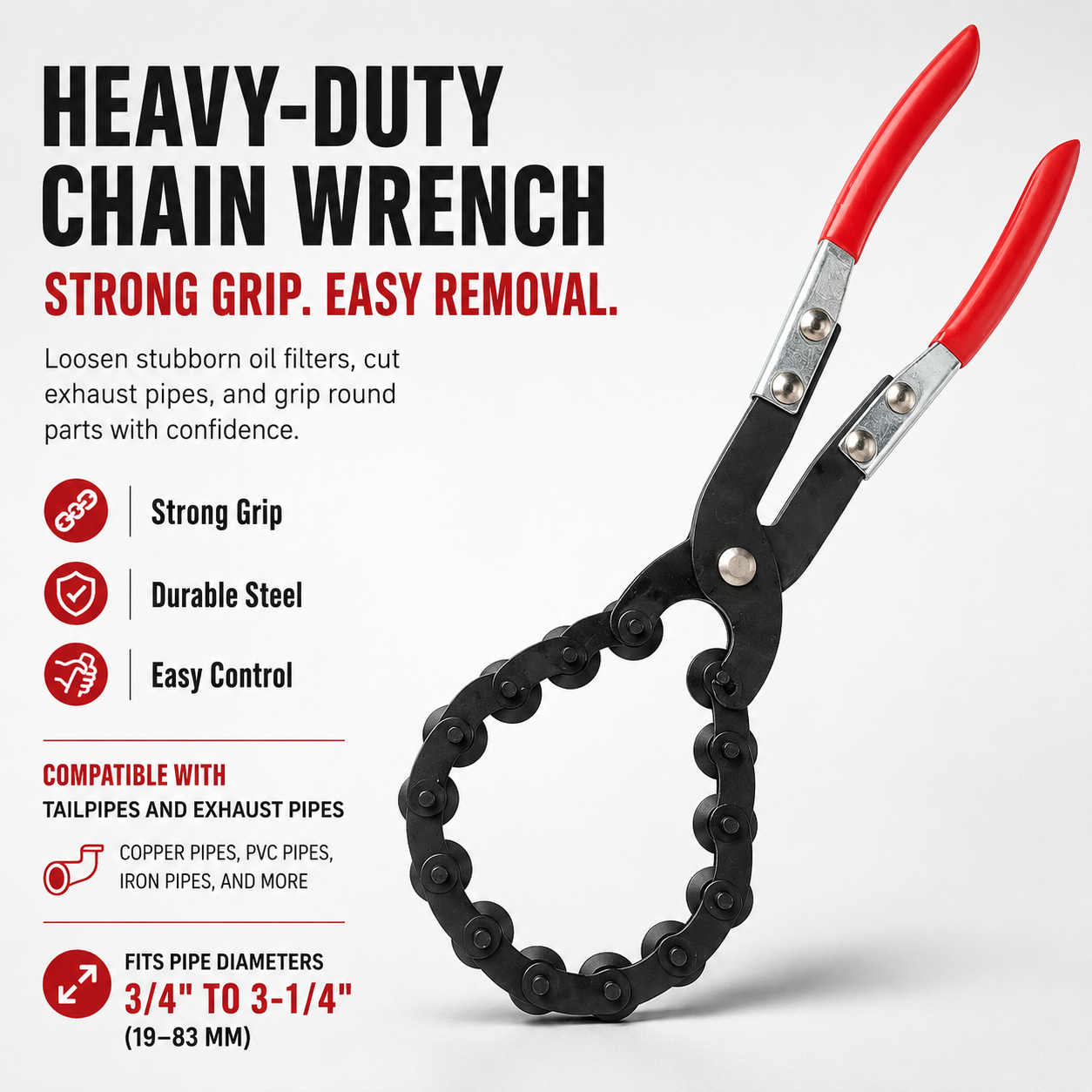 ⚡Exhaust Cutter, Cuts 3/4" to 3-1/4" Pipe, Durable Chain Cutter Tool