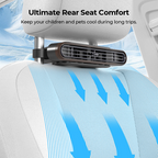Car Seat Fan 🌬️ – 3-Speed Rechargeable Clip-On Fan with 3000mAh Battery 🔋 | USB-C Charging ⚡